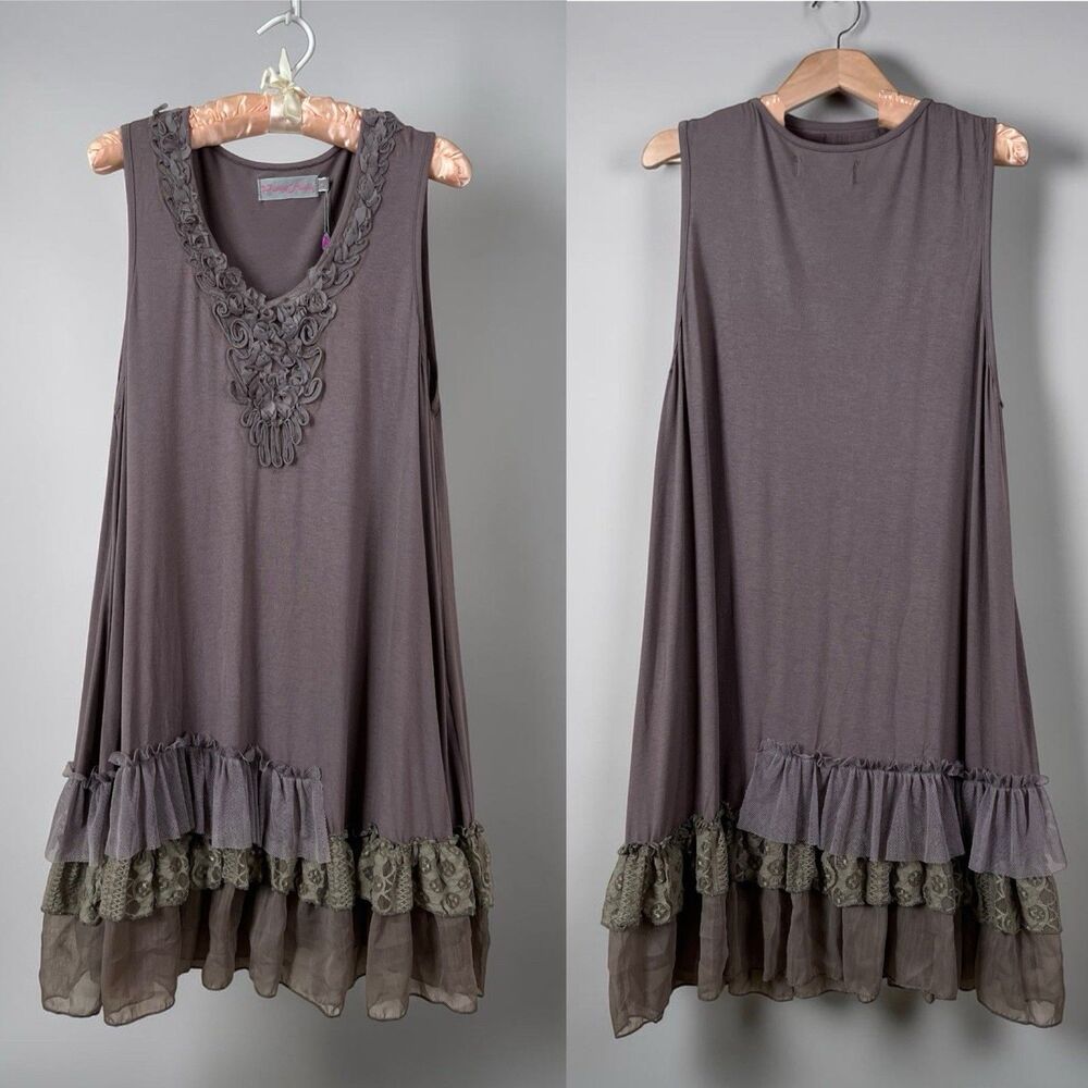 Vintage Pretty Angel Tunic Dress Medium Sleeveless Lace Trim Top Boho Fairy Y2K